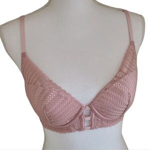 victoria's secret lined plunge bra pink lace removable pads size 34C